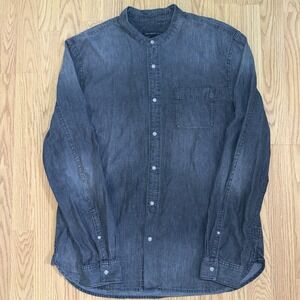 John Varvatos U.S.A. Shirt Mens L Dark Denim Band Collar Long Sleeve Snap Front